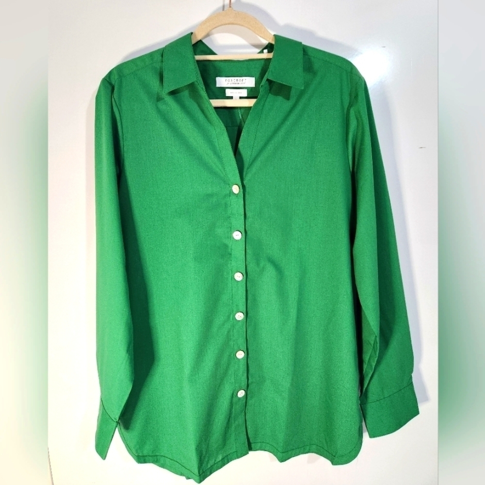 Foxcroft Womens Green Button-Up Shirt, Size 14